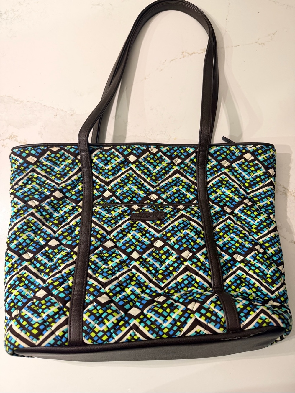 Vera Bradley Quilted Geometric Tote Bag in Blue & Green